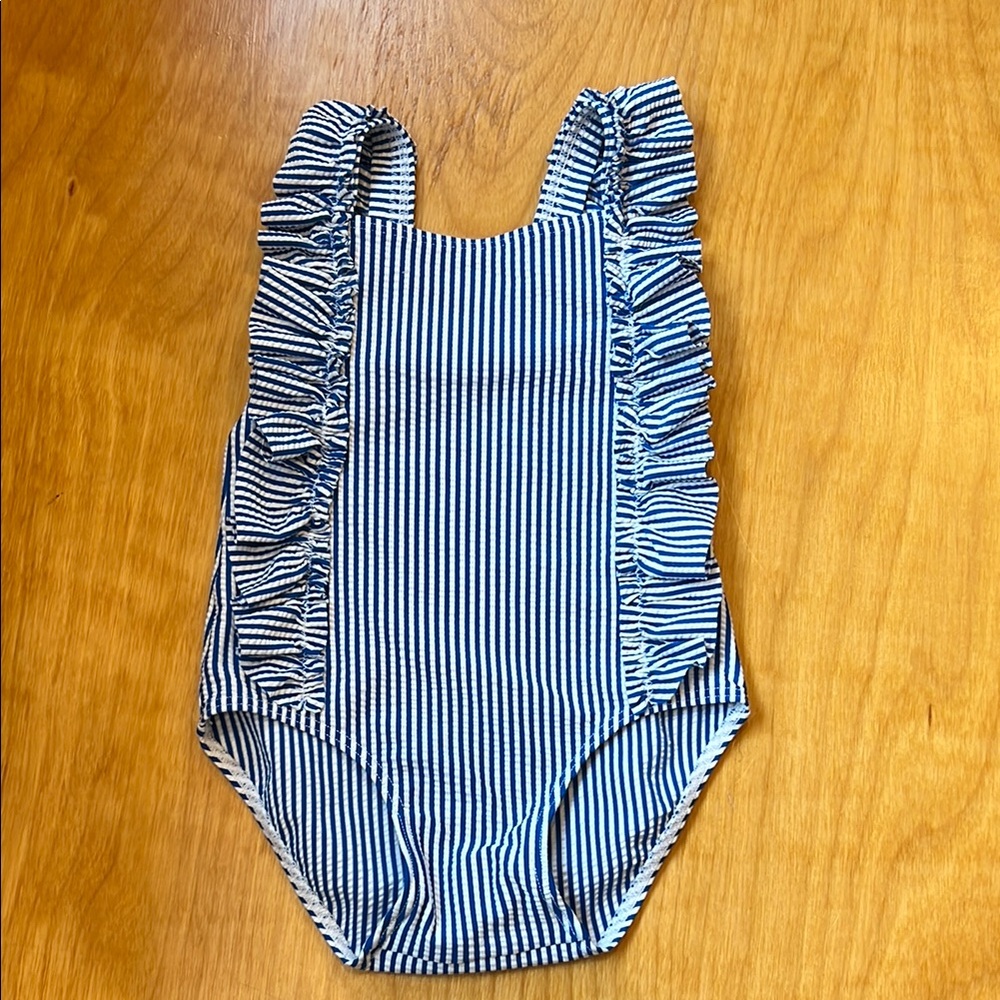 Petit Bateau Blue and White Striped Kids Swim One Piece